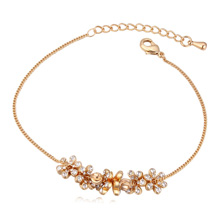 Zinc Alloy Anklet with iron chain with 3cm extender chain Flower real gold plated twist oval chain & with Austria rhinestone nickel lead & cadmium free 20cm Sold Per Approx 7.87 Inch Strand
