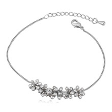 Zinc Alloy Anklet with iron chain with 3cm extender chain Flower platinum plated twist oval chain & with Austria rhinestone nickel lead & cadmium free 20cm Sold Per Approx 7.87 Inch Strand