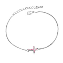 Tibetan Style Anklet, with iron chain, with 4cm extender chain, Cross, platinum plated, twist oval chain & with Austria rhinestone, bright rosy red, nickel, lead & cadmium free, 1cm, Sold Per Approx 8.5 Inch Strand