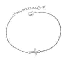 Tibetan Style Anklet, with iron chain, with 4cm extender chain, Cross, platinum plated, twist oval chain & with Austria rhinestone, clear, nickel, lead & cadmium free, 1cm, Length:Approx 8.5 Inch, Sold By Pair