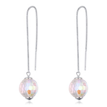 Austrian Crystal Thread Through Earrings, with Tibetan Style, Round, platinum plated, faceted, 1.4x5.3cm, Sold By Pair