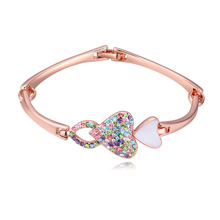 Tibetan Style Bracelet, Heart, real rose gold plated, with Austria rhinestone & enamel, multi-colored, lead & cadmium free, 3cm, Sold Per Approx 6 Inch Strand