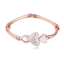 Zinc Alloy Bracelet Heart real rose gold plated with Austria rhinestone & enamel clear lead & cadmium free 3cm Sold Per Approx 6 Inch Strand