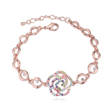 Tibetan Style Bracelet, Flower, real rose gold plated, with Austria rhinestone, multi-colored, lead & cadmium free, 2.4cm, Sold Per Approx 7 Inch Strand