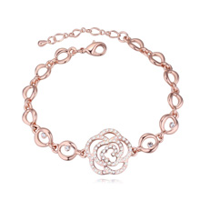 Bracelet en alliage de zinc, fleur, Plaqué d'or rose, avec les strass autrichiens, transparent, sans plomb et cadmium, 2.4cm, Vendu par Environ 7 pouce brin