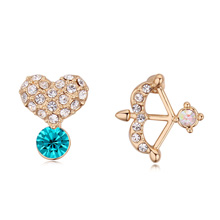 Asymmetric Earrings Zinc Alloy real gold plated with Austria rhinestone blue lead & cadmium free Sold By Pair