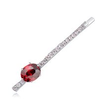 Hair Slide Zinc Alloy with Cubic Zirconia platinum plated with Austria rhinestone & faceted red lead & cadmium free Grade AAA Sold By PC