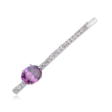 Hair Slide, Tibetan Style, with Cubic Zirconia, platinum plated, with Austria rhinestone & faceted, purple, lead & cadmium free, Grade AAA, 0.9x6.1cm, Sold By PC