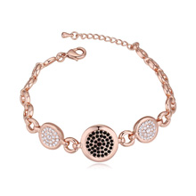 Tibetan Style Bracelet, Flat Round, real rose gold plated, with Austria rhinestone, black, lead & cadmium free, 2.3cm, Sold Per Approx 6 Inch Strand