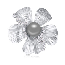 CRYSTALLIZED™ Crystal Pearl Brooch, with Tibetan Style, Flower, platinum plated, with Austria rhinestone, dark grey, 4.2x4.2cm, Sold By PC