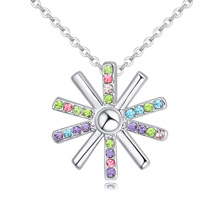 Austrian Crystal Necklace, Tibetan Style, with 5cm extender chain, Flower, platinum plated, oval chain & with Austria rhinestone, multi-colored, lead & cadmium free, 1.5x1.5cm, Sold Per Approx 15.75 Inch Strand