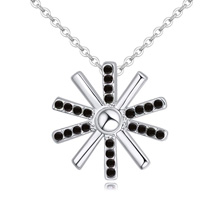 Collar de cristal austriaco, aleación de zinc, con 5cm extender cadena, Flor, chapado en platina real, con diamantes de imitación de Austriaco, Negro, libre de plomo & cadmio, 1.5x1.5cm, Vendido para aproximado 15.75 Inch Sarta