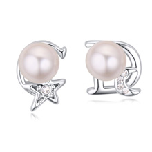 Asymmetric Earrings Zinc Alloy with Freshwater Pearl platinum plated with Austria rhinestone lead & cadmium free Sold By Pair
