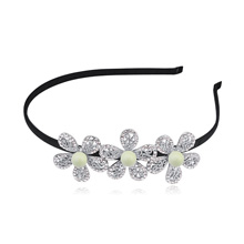 Hair Bands, Tibetan Style, with Glass Pearl, Flower, platinum plated, with Austria rhinestone, lead & cadmium free, 110x140mm, Sold By PC