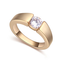 Circón cúbico anillo de latón, metal, chapado en oro real, con circonia cúbica, libre de plomo & cadmio, Grado AAA, 6mm, tamaño:7, Vendido por UD