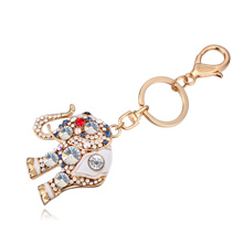 Bag Purse Charms Keyrings Keychains, CRYSTALLIZED™, with Tibetan Style, Elephant, real gold plated, with Austria rhinestone & enamel, Crystal, 4.8x13cm, Sold By PC