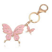 Bag Purse Charms Keyrings Keychains Zinc Alloy Butterfly real gold plated with Austria rhinestone & enamel pink lead & cadmium free Sold By Strand