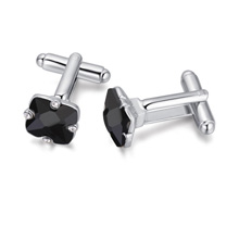 CRYSTALLIZED™ Cufflinks with Zinc Alloy Four Leaf Clover platinum plated faceted Jet Sold By Pair