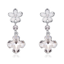 CRYSTALLIZED™ Element Crystal Earring, with Tibetan Style, Four Leaf Clover, platinum plated, enamel & faceted, Crystal, 1.4x3.4cm, Sold By Pair