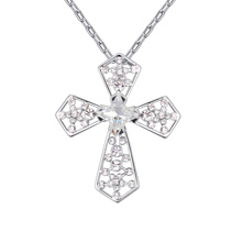 CRYSTALLIZED™ Element Crystal Necklace, with Tibetan Style, with 5cm extender chain, Cross, platinum plated, rectangle chain & faceted, Jet, 4x4.8cm, Sold Per Approx 15.75 Inch Strand