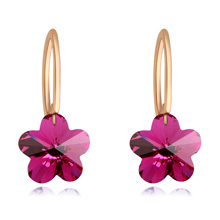 CRYSTALLIZED™ Element Crystal Earring with Brass Flower real gold plated faceted Fuchsia AB Sold By Pair