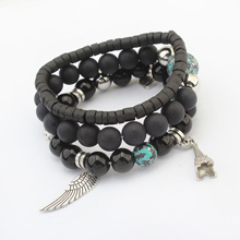 Acrylic Bracelet Set with Wood & Zinc Alloy Wing Shape antique silver color plated 18cm Length Approx 7 Inch Sold By Set