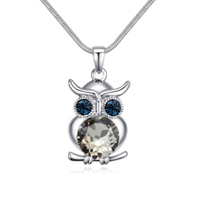 Austrian Crystal Necklace, Tibetan Style, with Austrian Crystal, with 5cm extender chain, Owl, platinum plated, lead & cadmium free, 40cm, Sold Per Approx 15.75 Inch Strand