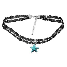 Tibetan Style Choker Necklace, with Lace & CRYSTALLIZED™, with 6cm extender chain, Starfish, platinum color plated, lead & cadmium free, 140x17mm, Sold Per Approx 12.99 Inch Strand