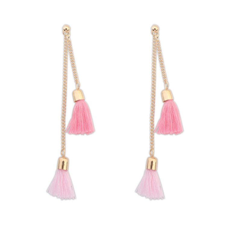 Fashion Fringe Earrings, Tibetan Style, with Wool, real gold plated, pink, nickel, lead & cadmium free, 93mm, Sold By Pair