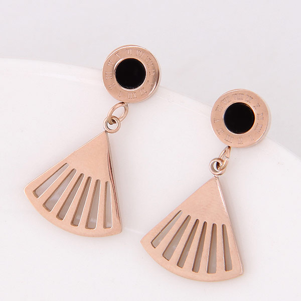 Titanium Steel Drop Earring, stainless steel post pin, rose gold color plated, with letter pattern, 25x15mm, Sold By PC