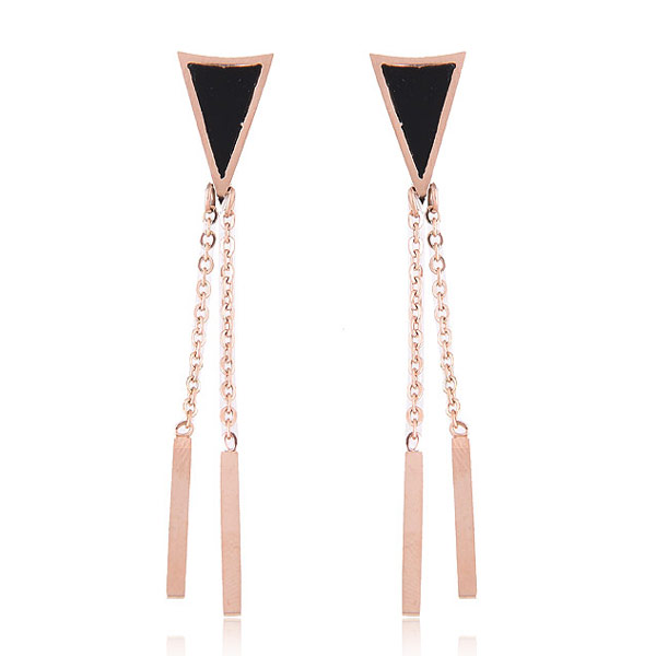 Titanium Steel Drop Earring, stainless steel post pin, rose gold color plated, enamel, 55x10mm, Sold By PC