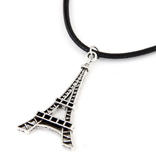 Waxed Nylon Cord Necklace, Tibetan Style, with Waxed Nylon Cord, Eiffel Tower, antique silver color plated, lead & cadmium free, 420x45x25mm, Sold Per 16.54 Inch Strand