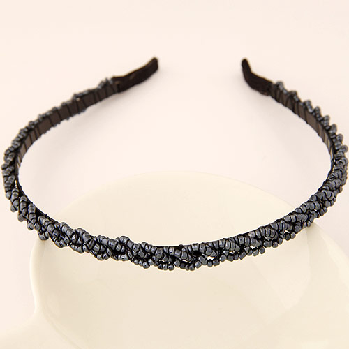 Hårbånd, Zinc Alloy, med Glas Seed Beads, mørkeblå, bly & cadmium fri, 145x125x7mm, Solgt af PC