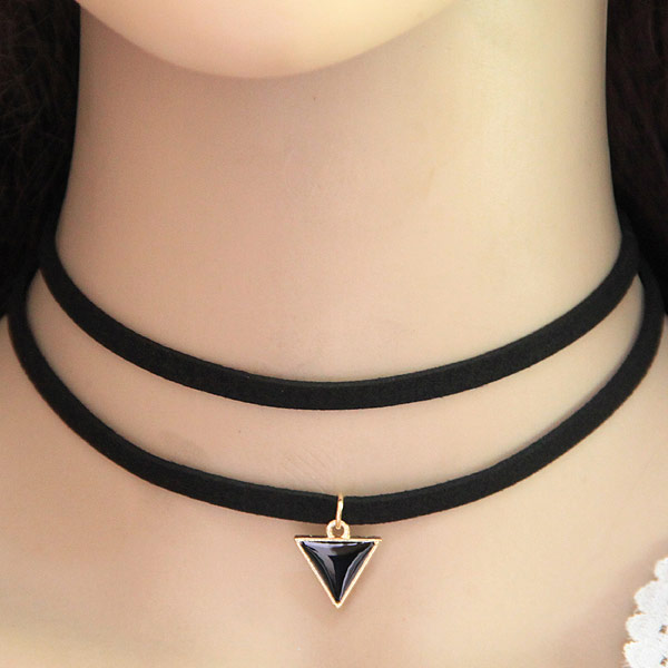 Velvet Choker, Tibetan Style, with Velveteen Cord, with 5cm extender chain, Triangle, gold color plated, enamel & 2-strand, lead & cadmium free, 330x380mm, Sold Per Approx 12.99 Inch Strand