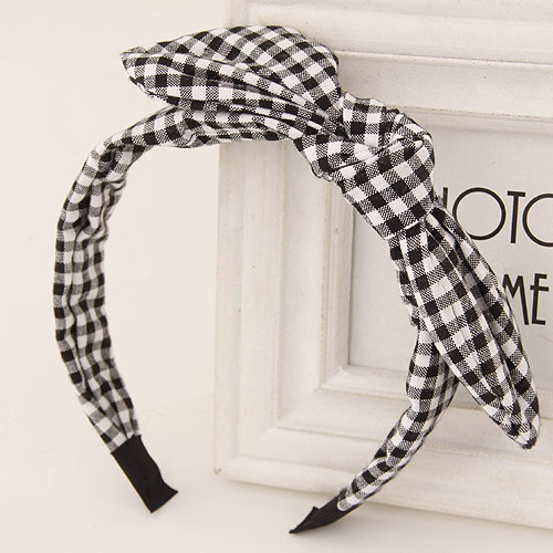 Hair Bands, Cloth, Bowknot, gingham, white, 135x125mm, Sold By PC
