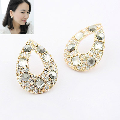 Rhinestone Earring Zinc Alloy Teardrop gold color plated with Czech rhinestone lead & cadmium free Sold By Pair