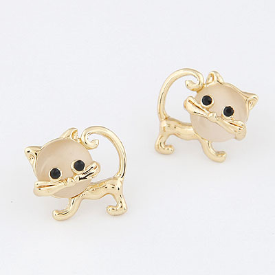 Cats Eye boucle d'oreille, alliage de zinc, avec Oeil de chat, chat, Placage de couleur d'or, sans plomb et cadmium, 17mm, Vendu par paire