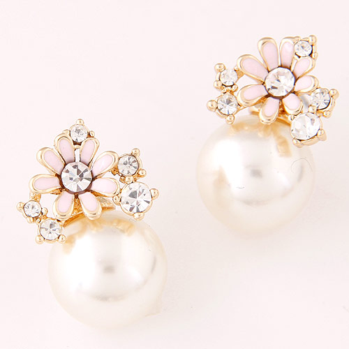 Zinc Alloy Stud Earring with ABS Plastic Pearl & Resin gold color plated white lead & cadmium free Sold By Pair