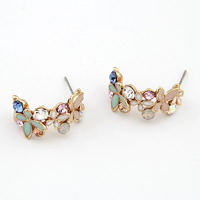 Tibetan Style Stud Earring, Flower, gold color plated, enamel, lead & cadmium free, 22x12mm, Sold By Pair