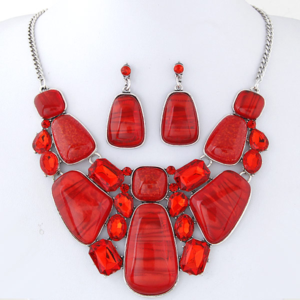 Resin Jewelry Sets earring & necklace Zinc Alloy with Resin platinum color plated lead & cadmium free 400mm Sold Per 15.75 Inch Strand