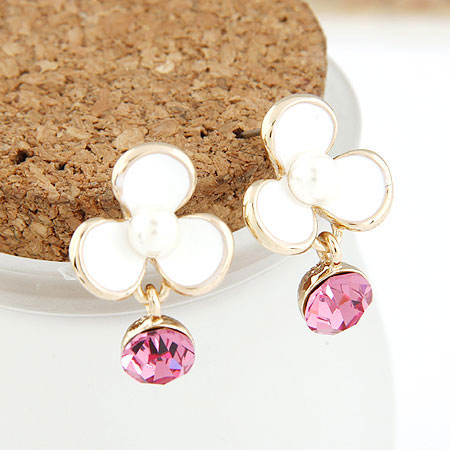 Tibetan Style Drop Earring, Flower, gold color plated, enamel, lead & cadmium free, 23x15mm, Sold By Pair