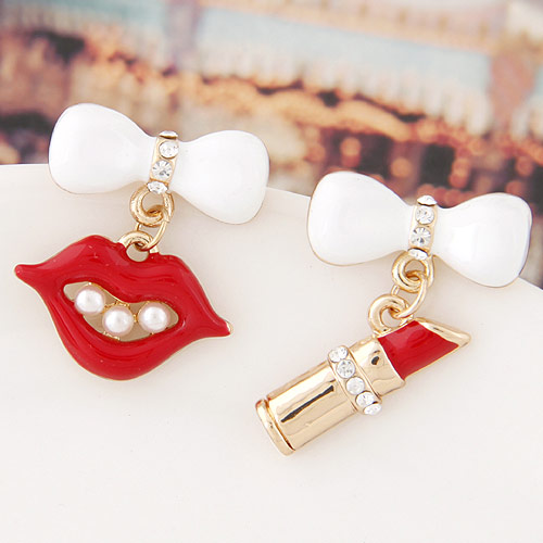 Asymmetric Earrings Zinc Alloy gold color plated enamel red lead & cadmium free 24mm Sold By Pair
