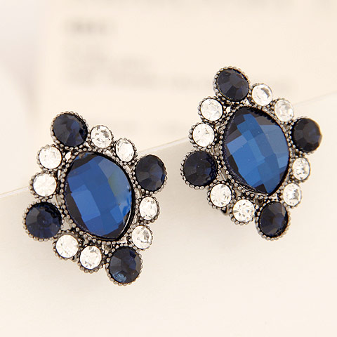 Rhinestone Earring, Tibetan Style, with Glass & Rhinestone, Square, platinum plated, lead & cadmium free, 28x24mm, Sold By Pair