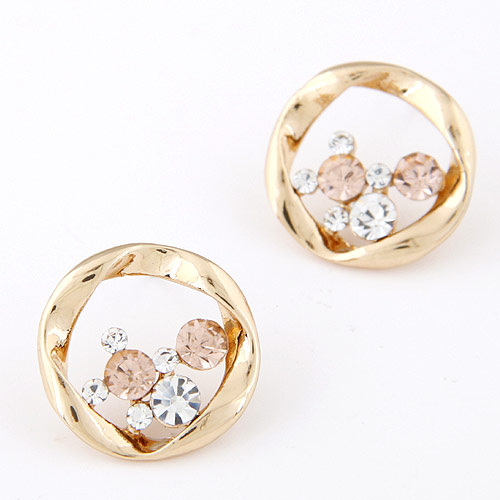 Rhinestone Earring, Tibetan Style, gold color plated, with Czech rhinestone, lead & cadmium free, 20mm, Sold By Pair