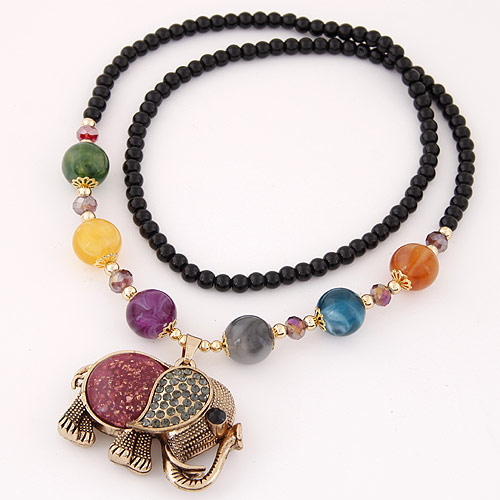 Glass Sweater Chain Necklace Zinc Alloy with Acrylic Elephant antique bronze color plated multi-colored lead & cadmium free 700mm Sold Per Approx 27.56 Inch Strand