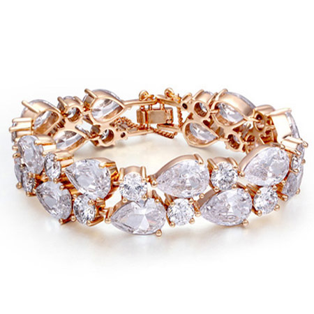 Cubic Zirconia Bracelet, Brass, real rose gold plated, with cubic zirconia & faceted, nickel, lead & cadmium free, 170x14mm, Sold Per Approx 6.69 Inch Strand