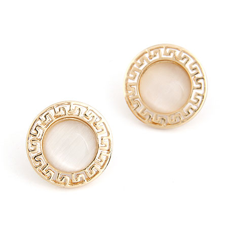 Cats Eye Earring, Tibetan Style, with Cats Eye, Flat Round, gold color plated, lead & cadmium free, 20mm, Sold By Pair