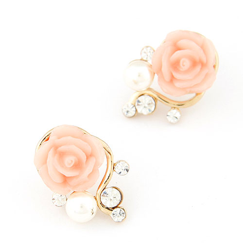 Resin Earring Zinc Alloy with Resin Flower gold color plated lead & cadmium free Sold By Pair
