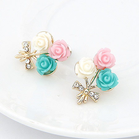Shell Earrings Zinc Alloy with Shell & Rhinestone Flower real gold plated lead & cadmium free Sold By Pair