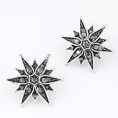 Tibetan Style Stud Earring, Flower, antique silver color plated, with Czech rhinestone, lead & cadmium free, 23mm, Sold By Pair